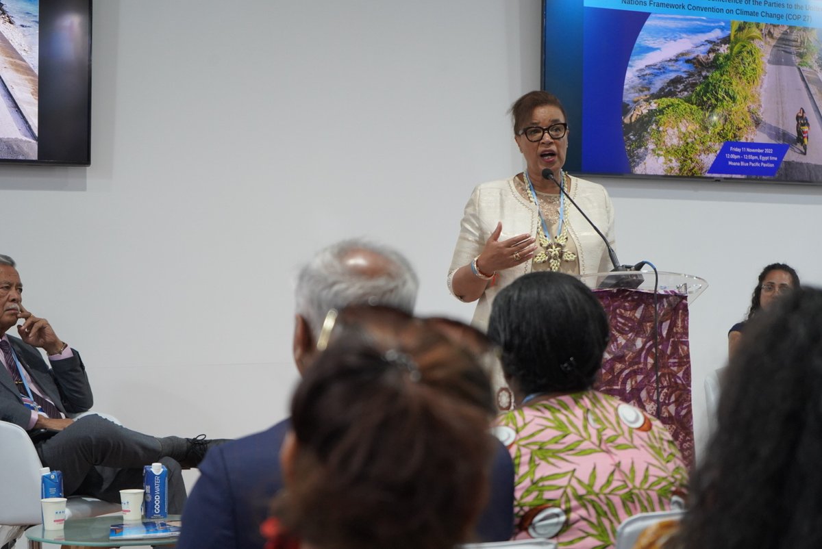 PScotlandKC's tweet image. .@ForumSEC’s panel discussion on “Livelihoods Threatened by #SeaLevelRise” with @henrytpuna is vital conversation. I spoke on @CommonwealthSec’s work to support #Pacific &amp;amp; all members with programmes like #CommonSensing, #BlueCharter &amp;amp; #LivingLands to fight #climatechange

#COP27