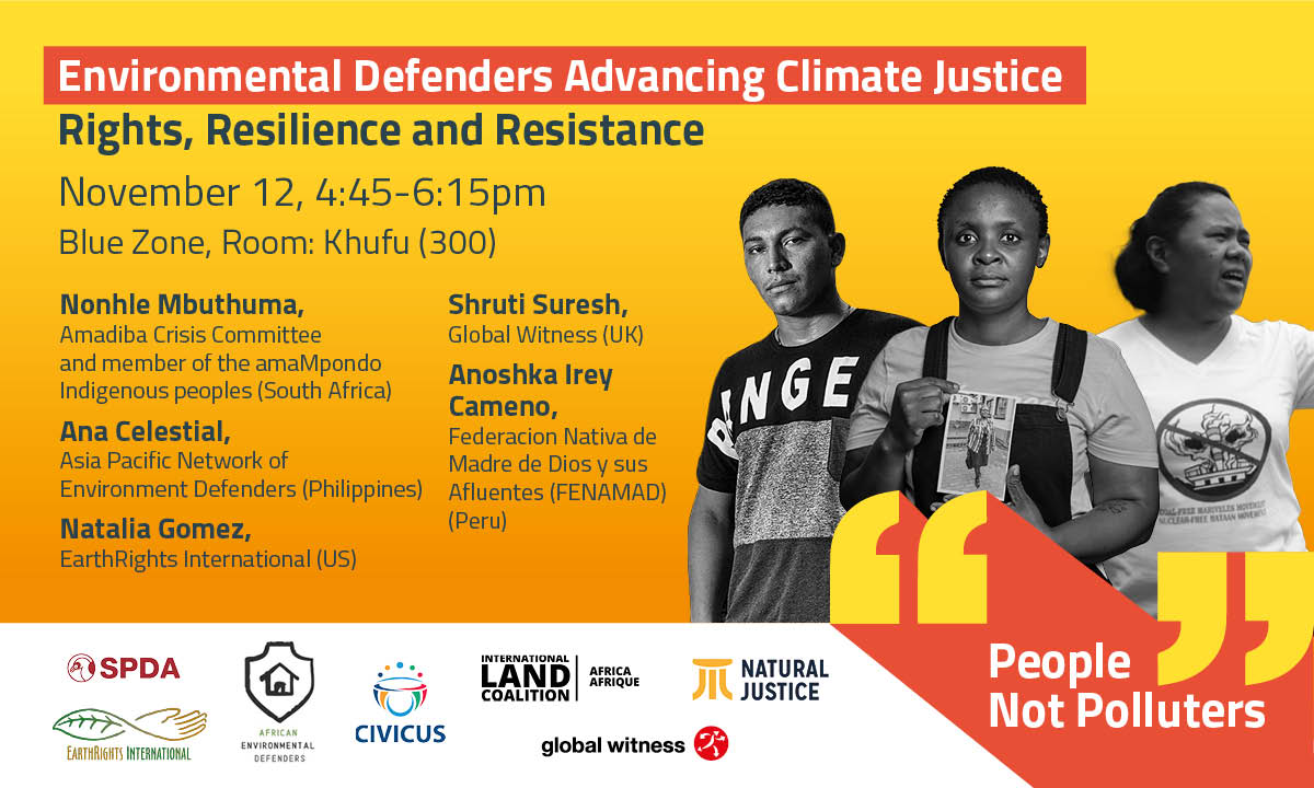 Global_Witness's tweet photo. 📢 We'll be LIVE at #COP27 tomorrow!

⚠️ As the #ClimateCrisis worsens, so does the violence against those protecting our environment.

🗓️ Join our livestream, 4:45 – 6:15pm EET
Stay tuned for the livestream link tomorrow.
#PeopleNotPolluters https://t.co/JZS1pRMEqD https://t.co/c0EcYgb08S