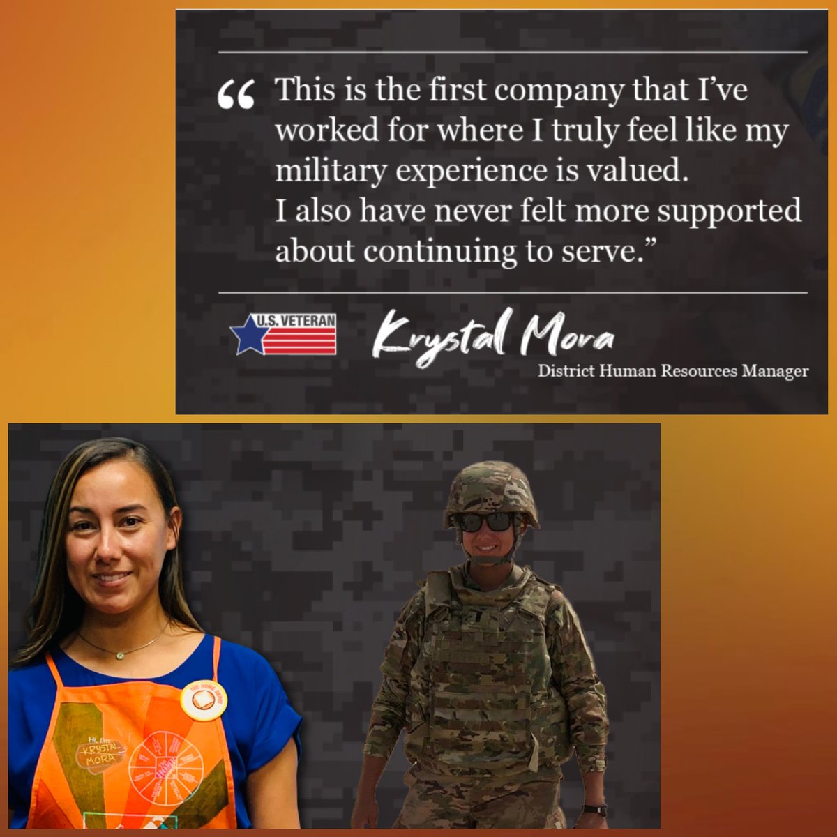 Home Depot making a positive impact in the lives of those who served our country. 🧡 <a href="/krys_ann88/">Krystal Mora</a>   thank you for your service 🇺🇲🇺🇸
#VeteransDay