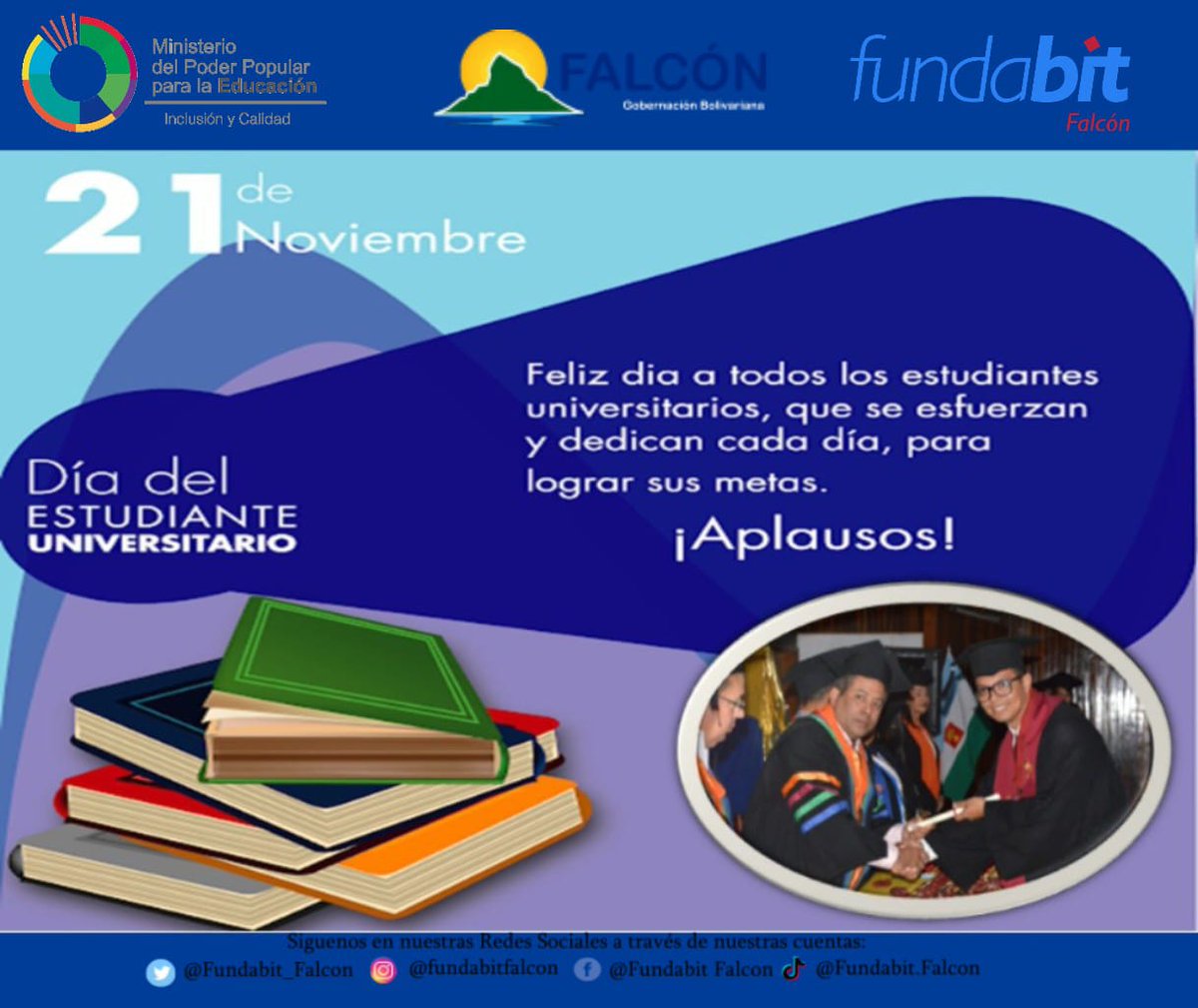 Fundabit_Falcon's tweet photo. #21Nov Día del Estudiante Universitario.Este dia se conmemora la lucha que iniciaron los estudiantes en contra de las medidas unilaterales adoptadas por Marcos Pérez Jiménez,esta lucha fue el ancla para los hechos historicos del 23 de enero de 1958 https://t.co/ft52NwDGnA