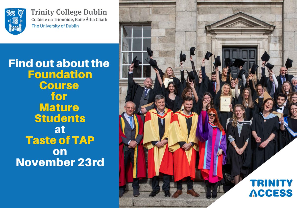 AccessTCD's tweet photo. Calling #MatureStudents! 📞

We are inviting you to try out our #FoundationCourse for a day, at #TasteofTAP on November 23rd. 😀

If you would like to attend please register your interest here: https://t.co/QfhZJ6oXJp

#CAW2022 #TrinityAccessProgrammes #Edchatie #Nevertoolate https://t.co/23IGfgYB6R