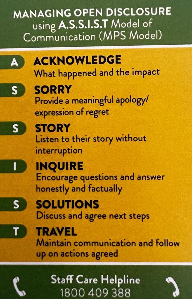 MaterTrauma's tweet photo. The #MaterHospital is committed to #OpenDisclosure and #OurMaterTeam was delighted to see A.S.S.I.S.T Model of Communication being showcased this week. https://t.co/OpGyiCogAM