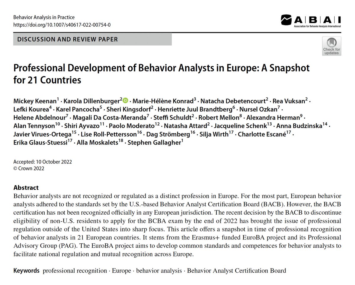 javier_virues's tweet photo. New publication on the status of Behavior Analysis in Europe. Published this week in Behavior Analysis in Practice @ABAIEvents https://t.co/rXmmIjcyr4 https://t.co/MOBPD0f9Ke