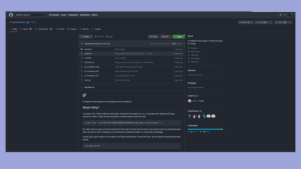 Many early bug hunters don't know what GF is.
It's a grep wrapper created by @TomNomNom
 
➡️ Grep ar...