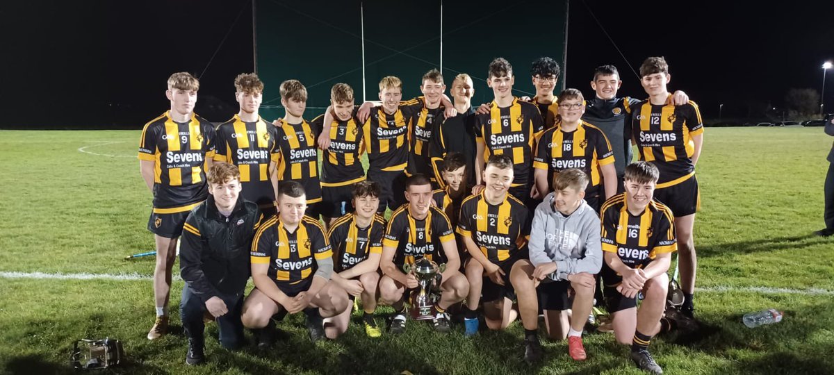 Coiste Iomana Secretary Fra Kieran presenting the cup to the winning Naomh Moninne captain Conor Whyte following his sides 3-14 to 3-4 victory over St Kevin's in the Louth U17 Hurling League Final played in the <a href="/PPFS_/">Protection & Prosperity Financial Services</a> Louth GAA Training Centre, Darver last night.