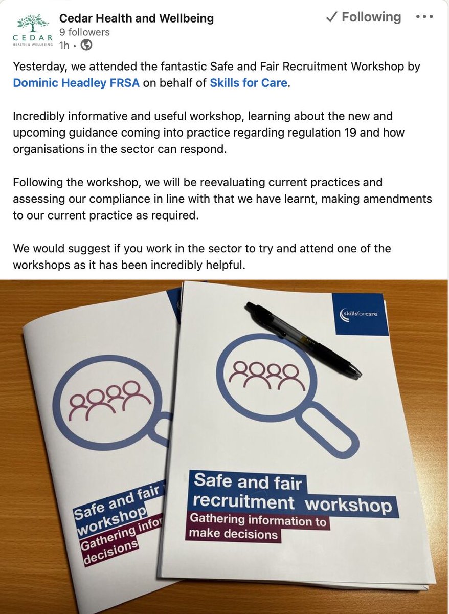 We’ve been receiving amazingly positive feedback so far to the launch of our the new ⁦<a href="/skillsforcare/">Skills for Care</a>⁩ Safe and fair recruitment workshops - Gathering information to make informed decisions. Just one example below.