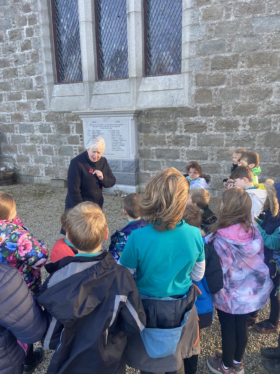 Our Act of Remembrance. We visited the War Memorial at Barthol Chapel Church to remember the service and sacrifice of all those that have defended our freedoms. The children produced poetry to read at the service. #LestWeForget