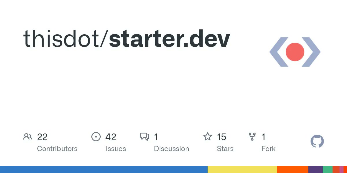 ThisDotLabs's tweet photo. Save time bootstrapping your next project with https://t.co/Ve4IA2c1Np’s zero config starter templates, including your favorite tools like Jest &amp; Storybook! 

Don’t see your stack? Let us know &amp; we’ll work with you to create it. Check out kits @ our repo: https://t.co/NPqyLaq7kV https://t.co/xq85LkpzF5