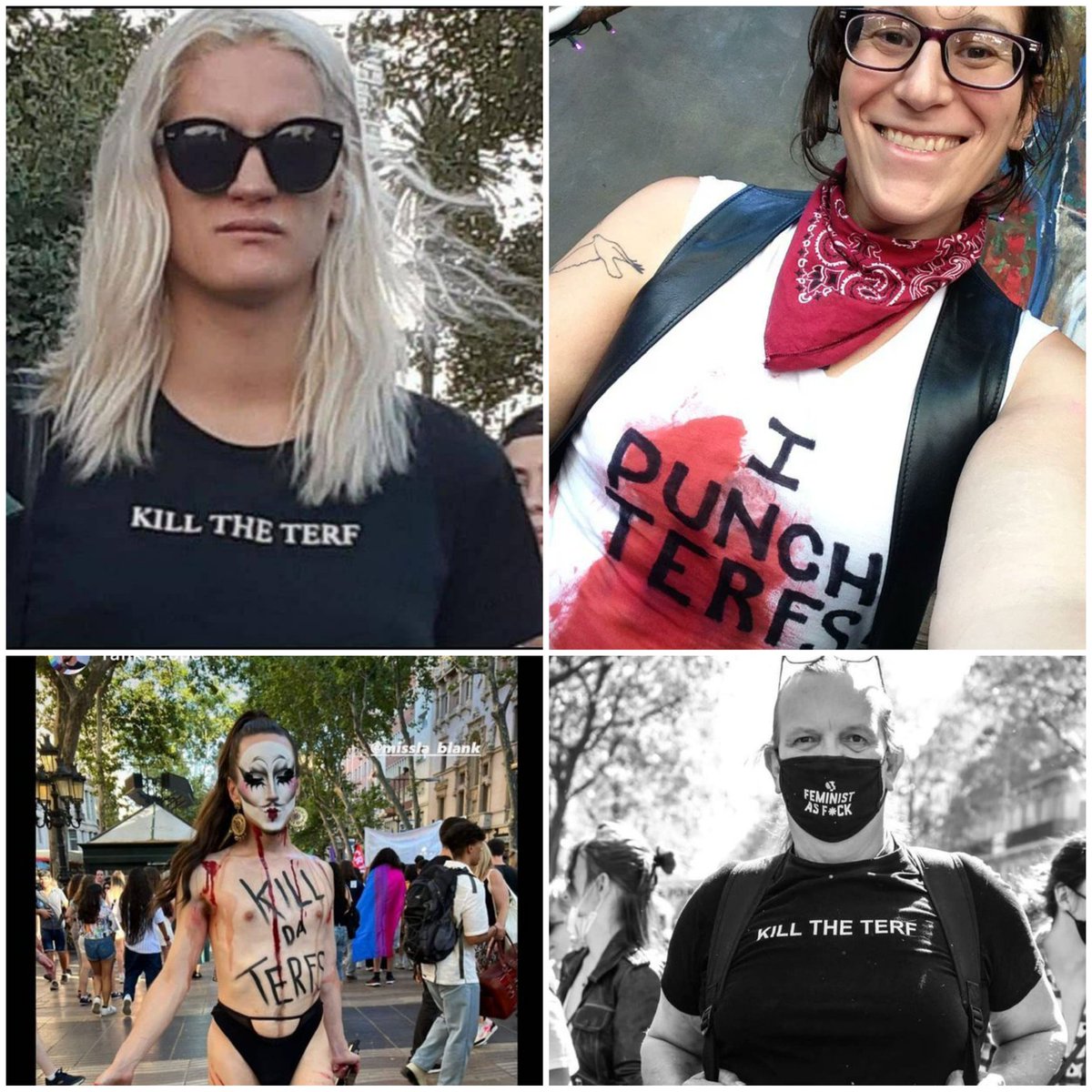 JocastaMoney's tweet photo. Do you think young men in black block play acting as Antifa or men with "kill terfs" written on them should be terrorising women who say "men aren't women"
No?
Congratulations you're a #Terf https://t.co/dYpV97rZAc
