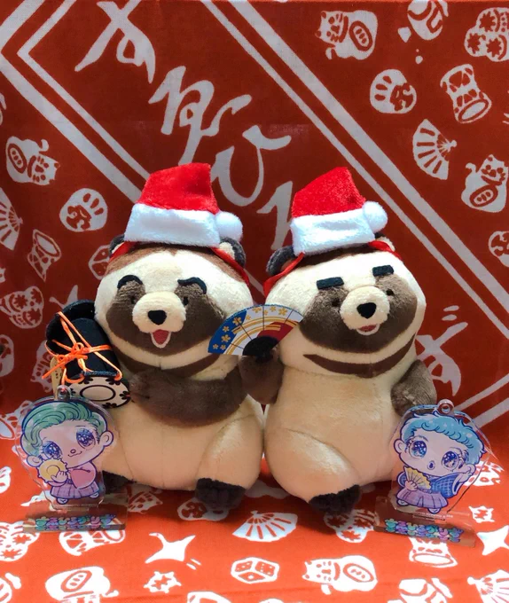 セリアに売ってたサンタ帽子をたぬちゃんずに付けてみた 