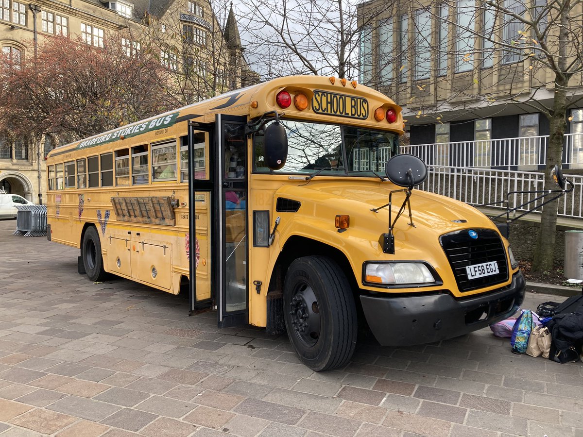 MollonMr's tweet photo. What a day at The Bradford Stories Bus! Thank You @Literacy_Trust ! #BradfordStories @FagleySchool Year 5 have loved it! Some even got interviewed @bcbradio! @NabeelahMH https://t.co/myWlN5dosd