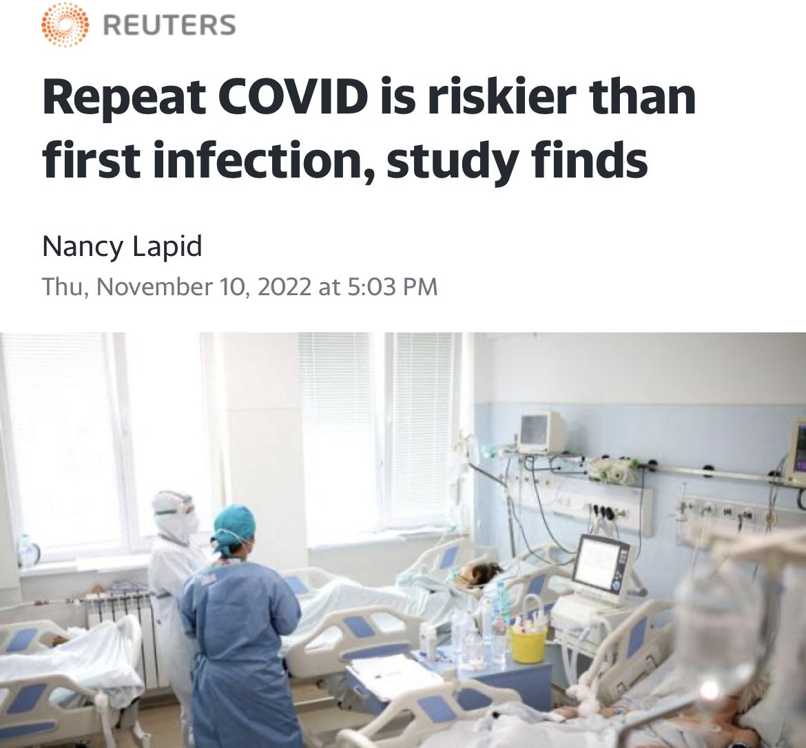 Er det værre at få COVID-19 flere gange? Klart svar: JA!  
Såvel risiko for hospitalsindlæggelse, komplikationer og død øges ved gentagne infektioner. 
Nyt studie i Nature nature.com/articles/s4159…
#sundpol <a href="/Sundpol/">@sundpol</a> #COVID19