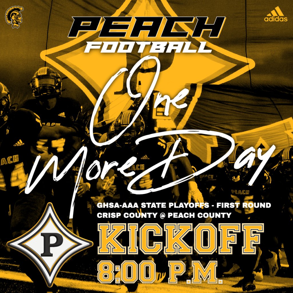 AthleticsPeach's tweet photo. 🍑🖤💛🏈  ONE. MORE. DAY.  

Come support your Peach County Trojans football team as they host Crisp County High School on Saturday, November 12 at 8:00. https://t.co/Fu6YbZAavg