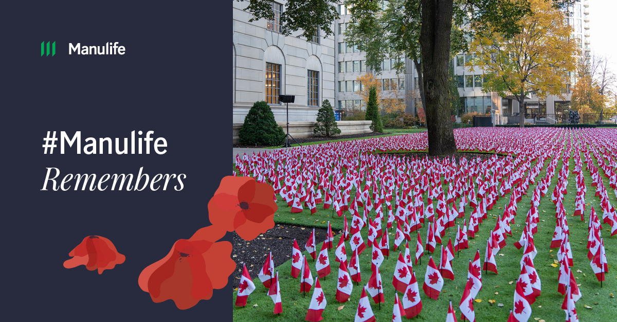 In honour of #RemembranceDay, over 12,000 Canadian flags were planted on the front lawn of our Global Headquarters in Toronto. Each flag represents 10 Canadian Armed Forces members who gave their lives during wartime and in peacekeeping missions. #ManulifeRemembers