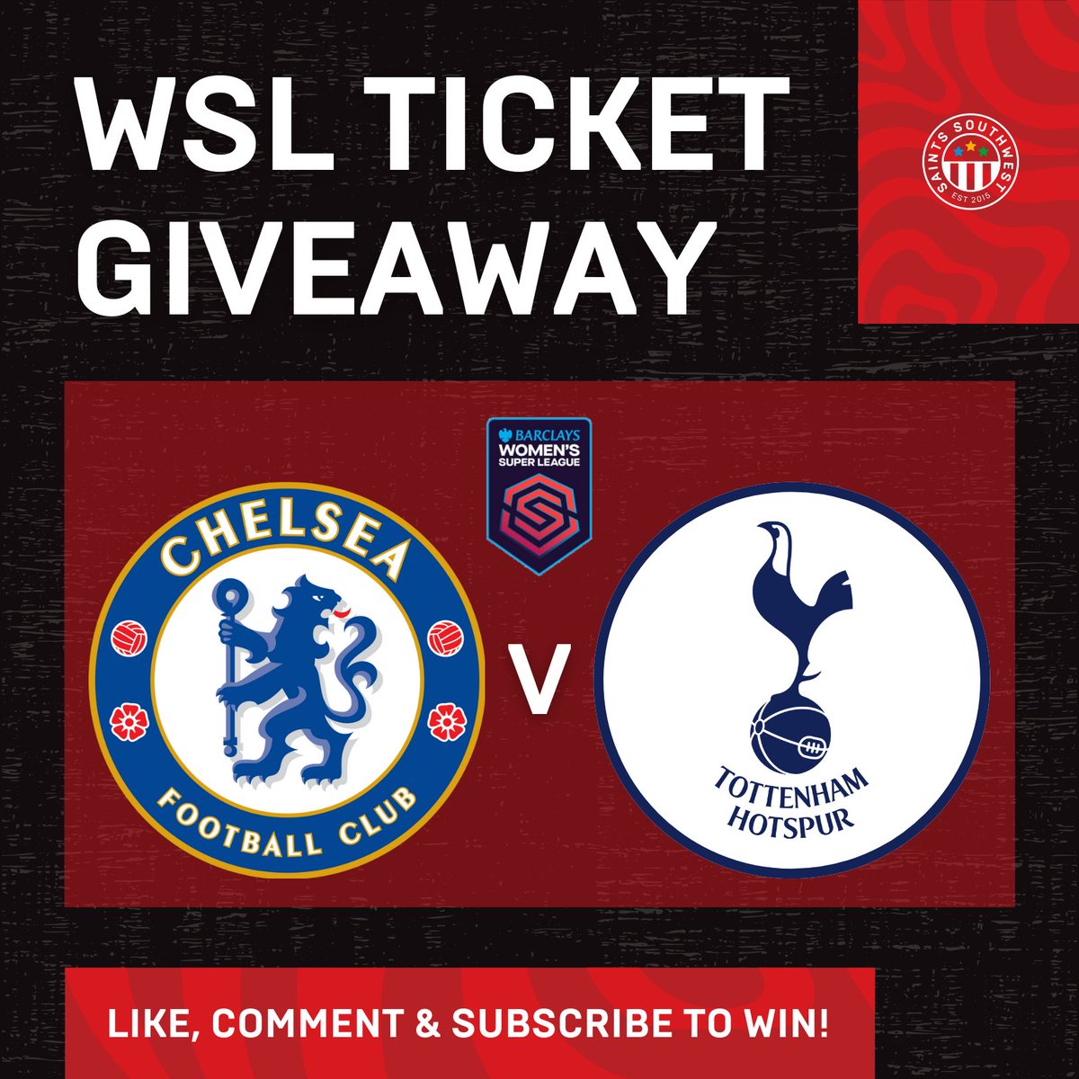 🔴TICKET GIVEAWAY

🎫We have 20 tickets to next Sunday's WSL fixture between Chelsea Women and Tottenham Women at Stamford Bridge to GIVE AWAY!

To be in with a chance of winning, like and retweet this post. The winners will be picked in a live draw on Monday.

#saintssw 
😇