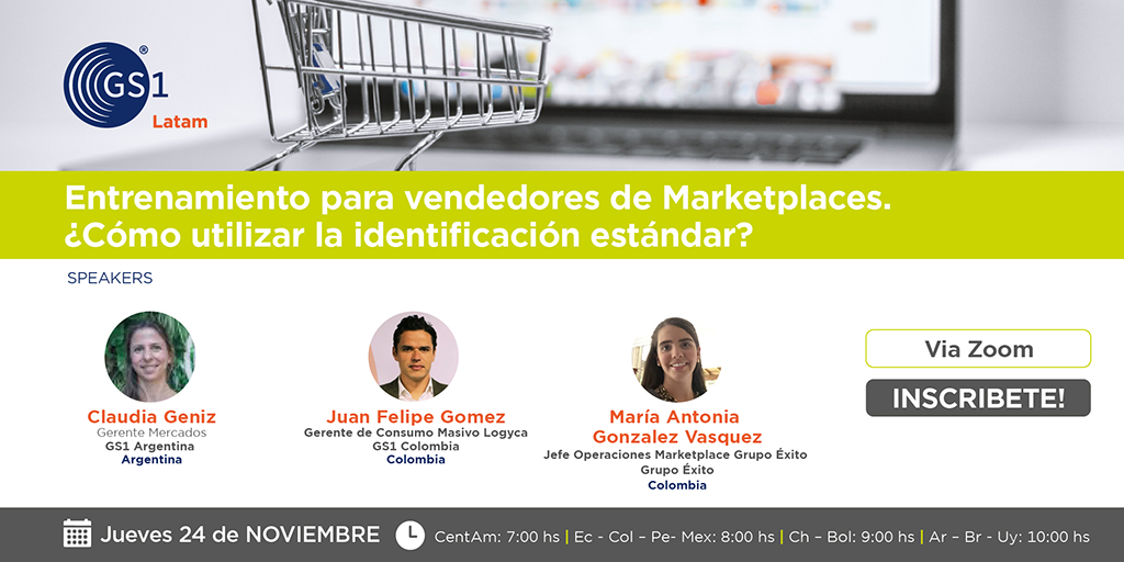 ¿Cómo lograr el éxito en los #Marketplaces a partir de la identificación de productos con el estándar @GS1? 🛒🛍

👩🏻‍💻👨🏻‍💻2 speakers GS1 + Experiencia Seller!

📲 SAVE THE DATE! Jueves 24/11 - Chequea la hora local de tu país

🔗Registate en: lnkd.in/dQBc979d

¡Te esperamos!🚀