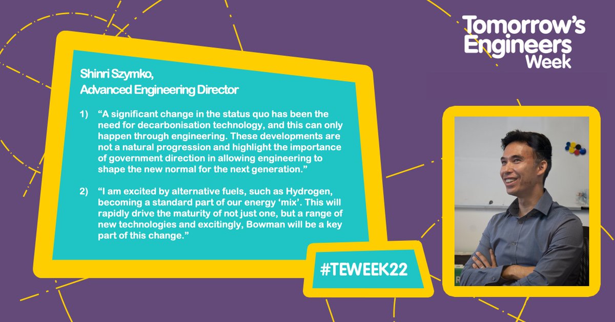 Bowman_Power's tweet photo. Celebrating the role of innovative engineers in improving the world around us, senior engineer Shinri answered:

1️⃣ How will #engineering shape energy and transport in the next decade?
2️⃣ What is the most exciting development that could happen?

What are your answers? #TEWeek22 https://t.co/xNCIPDTeBT