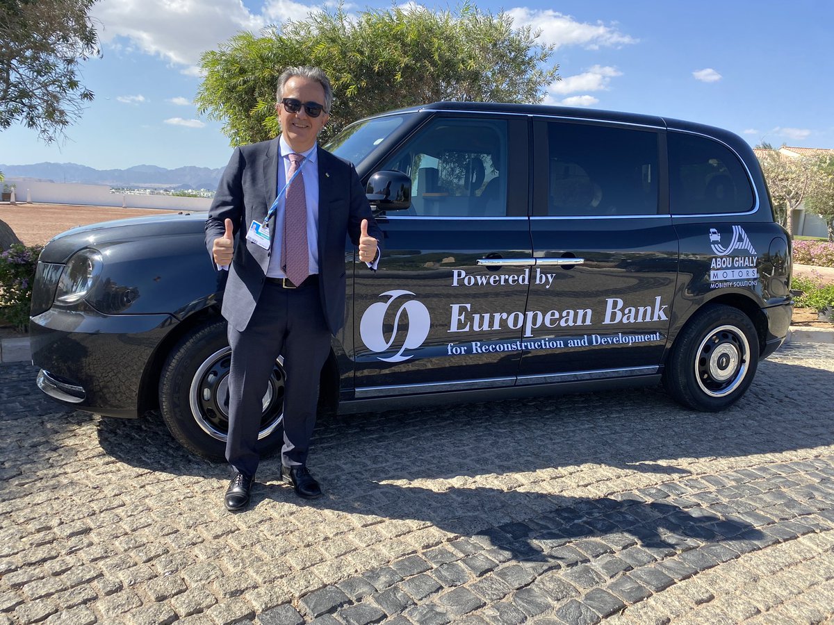 I had tried them in London, the swanky all electric cabs are at <a href="/COP27P/">COP27</a> in Sharm el Sheikh, with left hand drive s’il vous plaît. It’s not just for two weeks and for demonstration though. The fleet, including the 6 that proudly display the <a href="/EBRD/">The EBRD</a> name, usually operates in Cairo.
