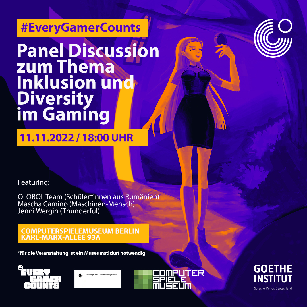 CSM_Berlin's tweet photo. Heute abend noch nichts vor? Kommt um 18 Uhr vorbei zu unserem Panel mit Mascha Camino (@maschimensch), Jenni Wergin (@Thunderfulgames) und OLOBOL zum Thema Inklusion und Diversität un Games. #EveryGamerCounts https://t.co/D10JMsx37F