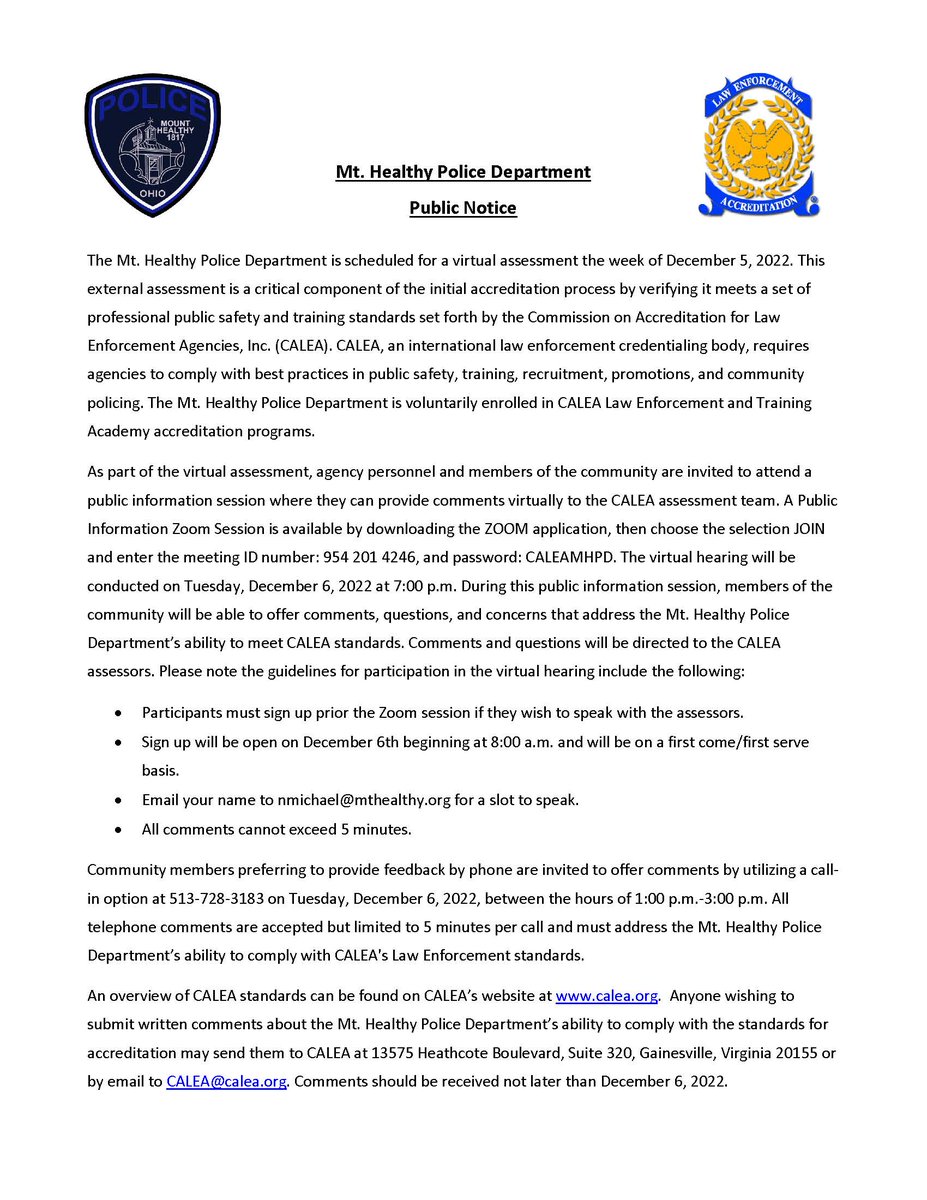 MthealthyP's tweet photo. During the last three years our Department has been working to obtain our accreditation from the Commission on Accreditation of Law Enforcement Agencies (CALEA).  We are in the final phase of that process, and we need your help an input to be awarded  accreditation. https://t.co/XYVIcNSzt7