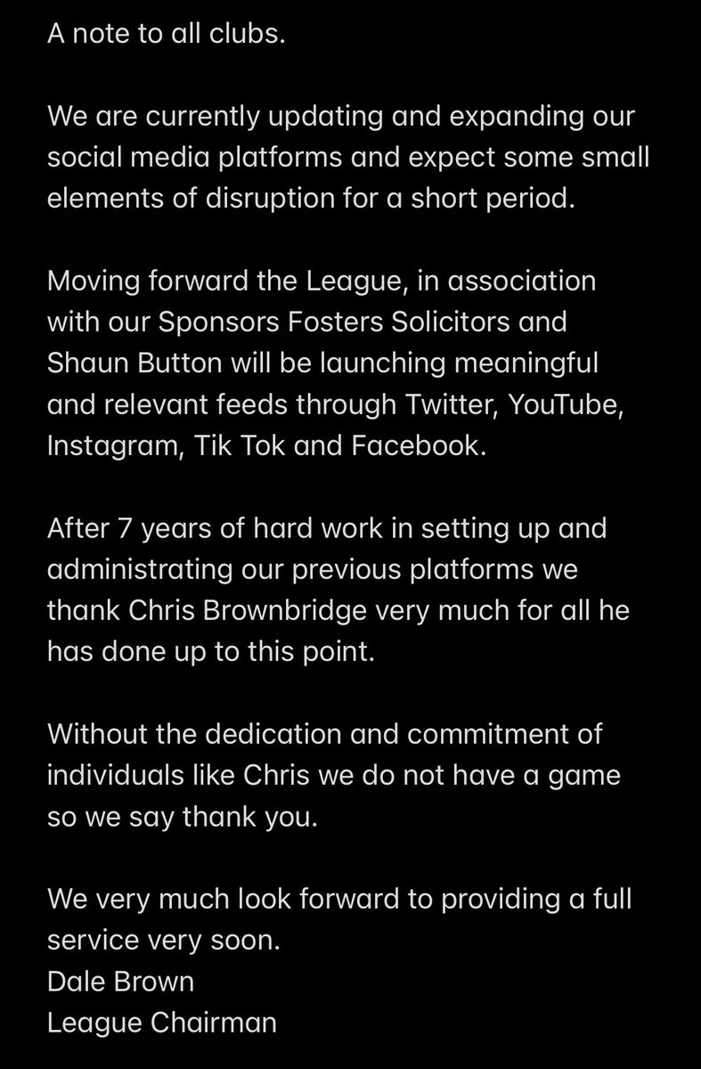 AnglianCom's tweet photo. A note to all clubs. Please see below a statement on changes to the leagues Social Media management. https://t.co/sQiDXvrQLY