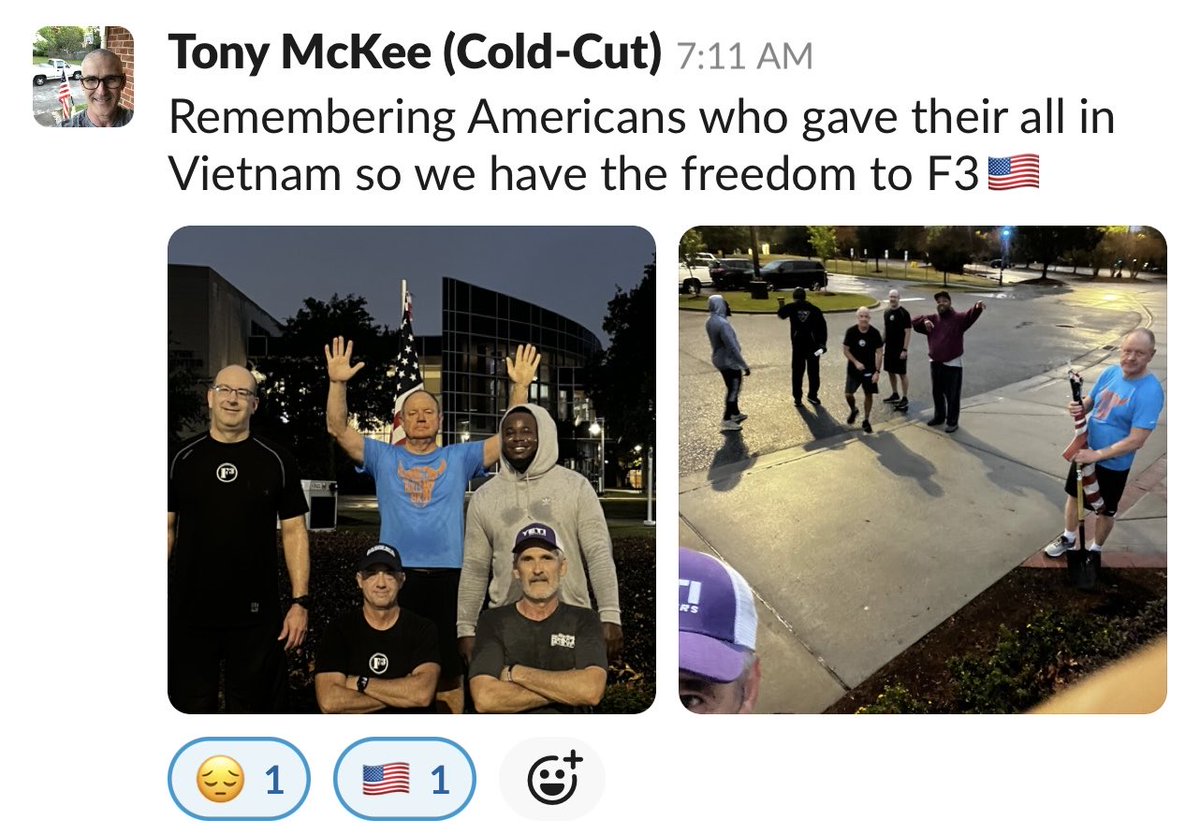7 gents remembered our veterans this morning as we grew stronger together.  Great leadership ⁦<a href="/F3Coldcut/">TONY MCKEE</a>⁩ at First Aid.  ⁦<a href="/F3ENC/">F3ENC Crossbones</a>⁩