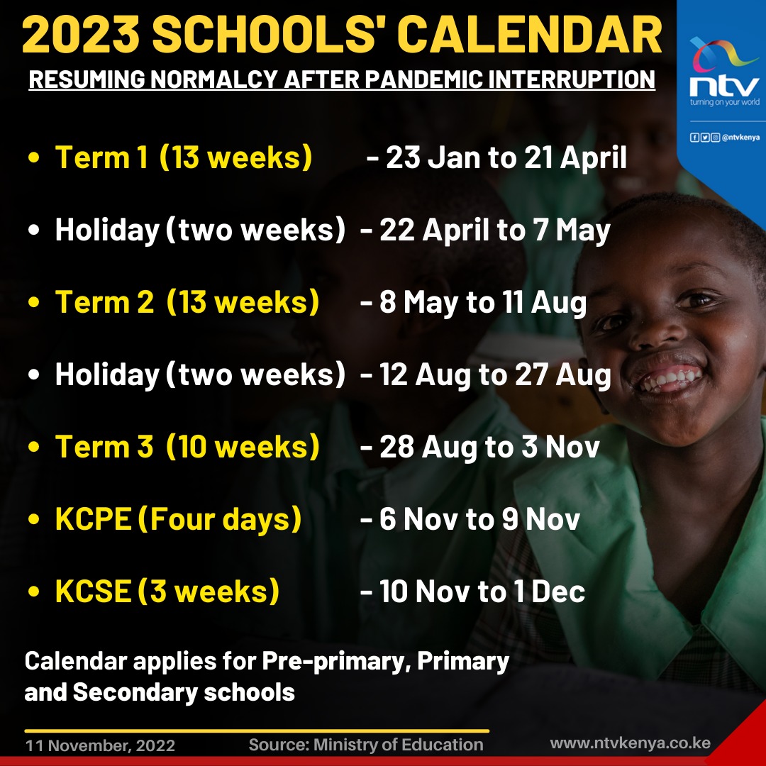 NTV Kenya on Twitter: "2023 School's Calendar for pre-primary, primary