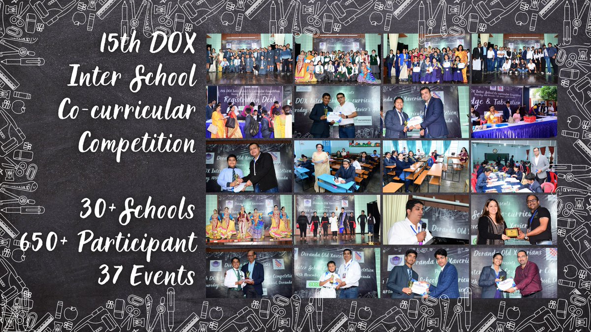 15th DOX Inter School Co-Curricular Competition was Organized on 10th November. 30+ Schools and 650+ Children participated in 37 events & 4 Categories. @DC_Ranchi @niteshpriya @UtsavParasar @Rahul_Jain1976 @budhiaa @vpatodia @deepakgarodia @NishitChopra1 @iAtulAgrawal @jaaindia