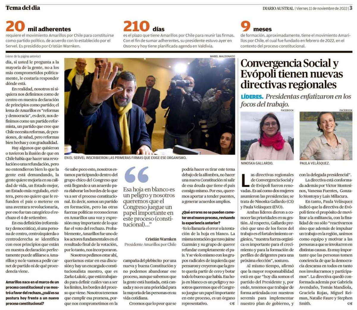 "Salimos del peligro que fue una mala Constitución. Pero todavía no salimos de un peligro más grande que es el debilitamiento del sistema político".
Revisa la entrevista a Cristián Warnken en Diario Austral de #Valdivia.
#amarillos