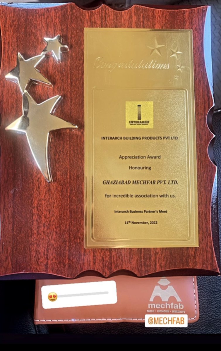 Mechfab2's tweet photo. Appreciation is one of life's greatest motivators.!
Today #MECHFAB is Recognised for it’s longest association of more than 20 years with one of the Strongest organisation of PEB industry - #Interarch
Sincere Thanks to @ArvindInterarch Sir, &amp; entire @InterarchInfo family. https://t.co/zNzdld7vda