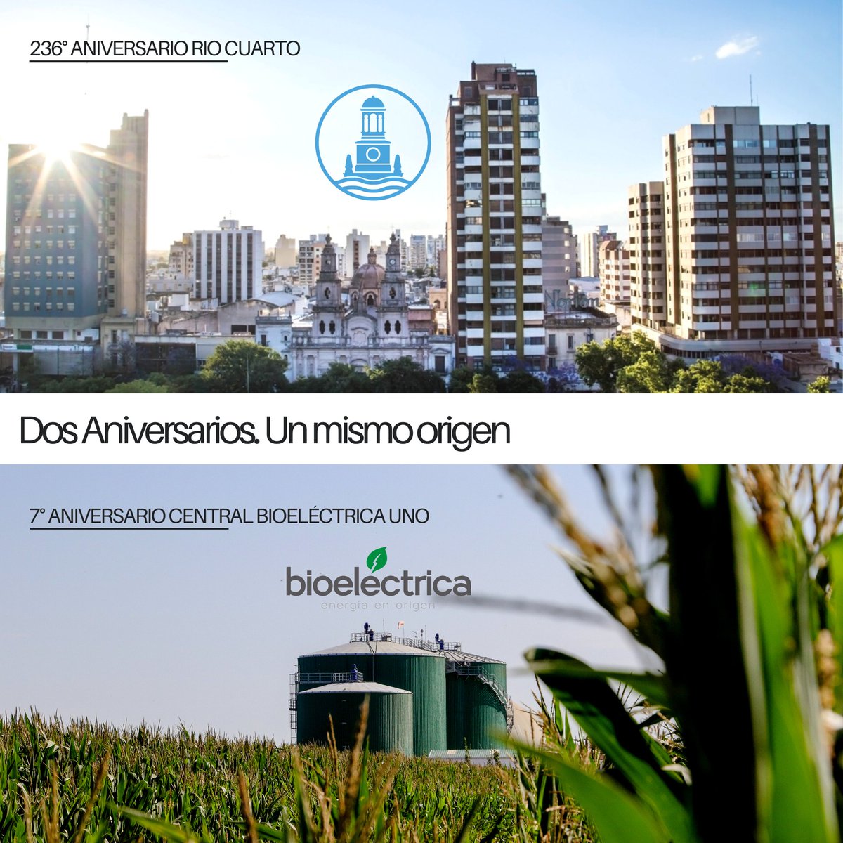Hoy cumple 236 años Río Cuarto, nuestra ciudad, sede de nuestras actividades. Ciudad pionera en energías renovables. Hace 7 años atrás, mismo día #Bioeléctrica marcaba un hito en la historia de energías renovables. Central Bioeléctrica 1 comenzaba a generar energía  renovable.