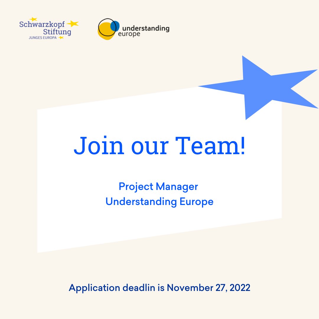 SchwarzkopfStfg's tweet photo. #WeAreHiring
We are looking for a new Project Manager (32-40 hours) with a focus on format development and communication in the Educational Network #UnderstandingEurope.
Apply until November 27.
https://t.co/UhvykbxLxk https://t.co/6vXIyJ103a