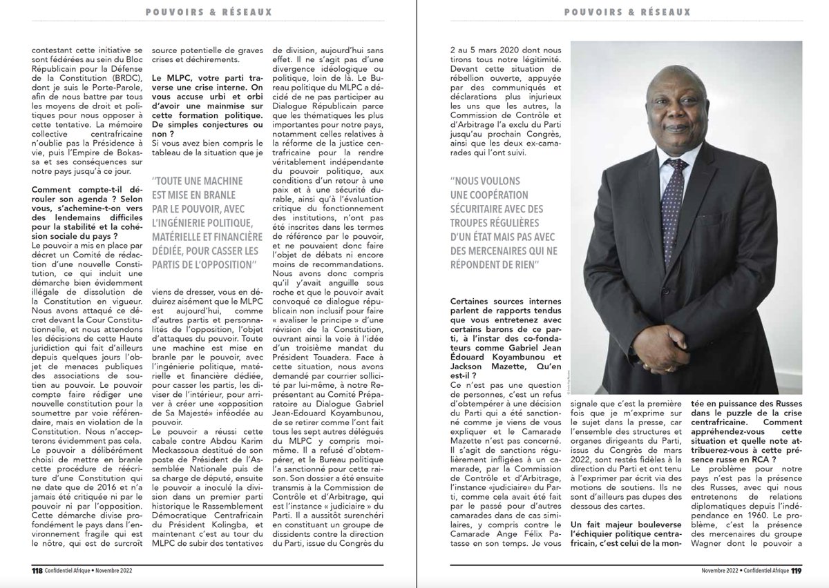 YogIabnj's tweet photo. 🆕@ziguele1, PR-Parti #MLPC, s'est exprimé sur l'actualité #Rca🇨🇫 dans @ConfidentielAfr. Selon lui ‘‘La RCA est un grand corps malade, pour lequel les thérapies de transformation et de développement doivent venir d’un leadership expérimenté’’, a-t-il declaré. #RcaDebout https://t.co/QnZSeQjZpT