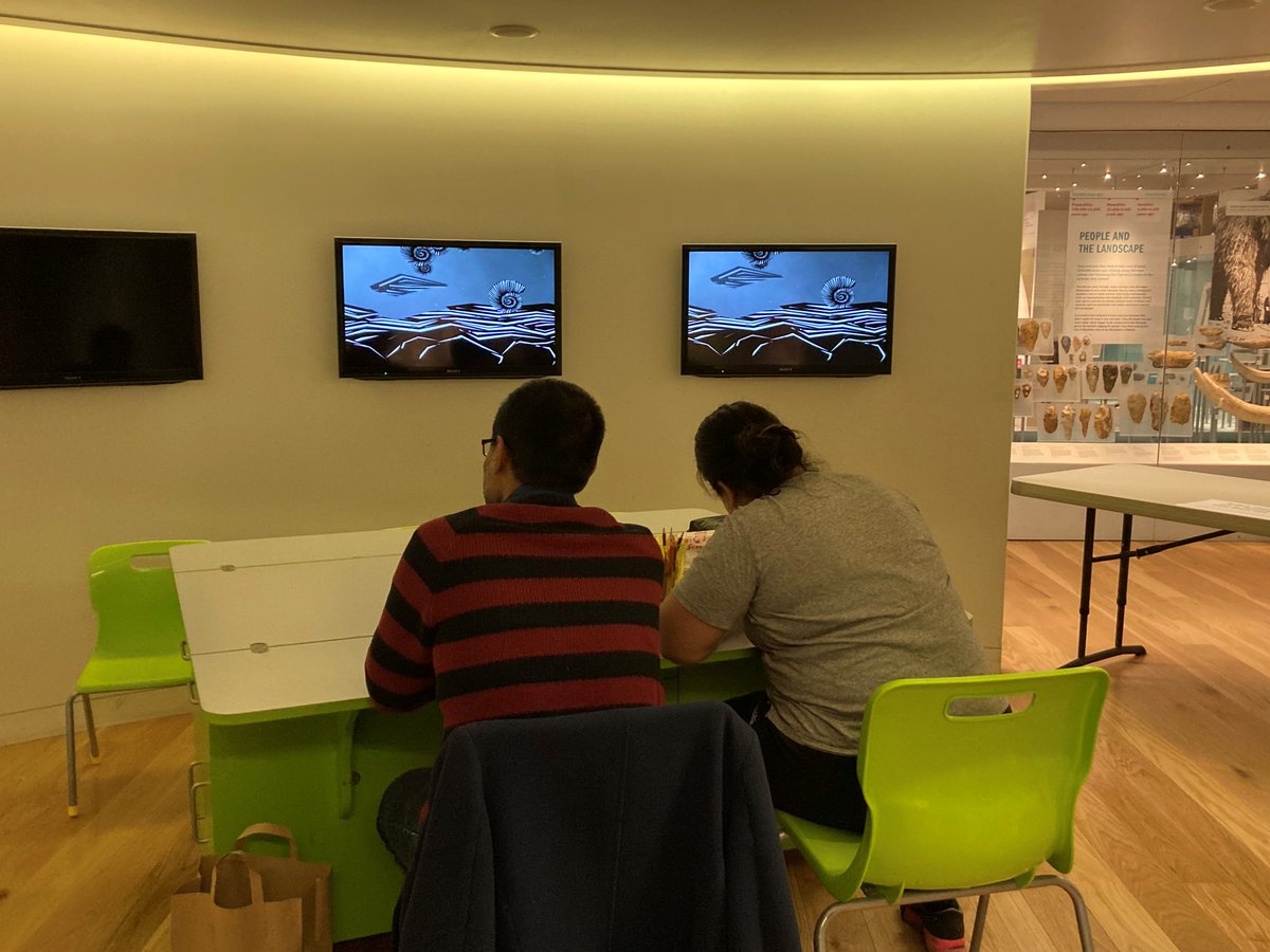Sketchers being inspired by our prehistoric 'Under the Sea' animation. You are welcome to come in and use our materials to sketch in the galleries, or bring your own (no paints please). #Sketching #WarmSpace