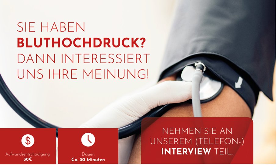 Für eine #Studie suchen wir Menschen aus Berlin oder Brandenburg, die einen erhöhtem Blutdruck haben und bereit sind, an einem telefonischen #Interview teilzunehmen: mhb-fontane.de/dipah.html
#Bluthochdruck