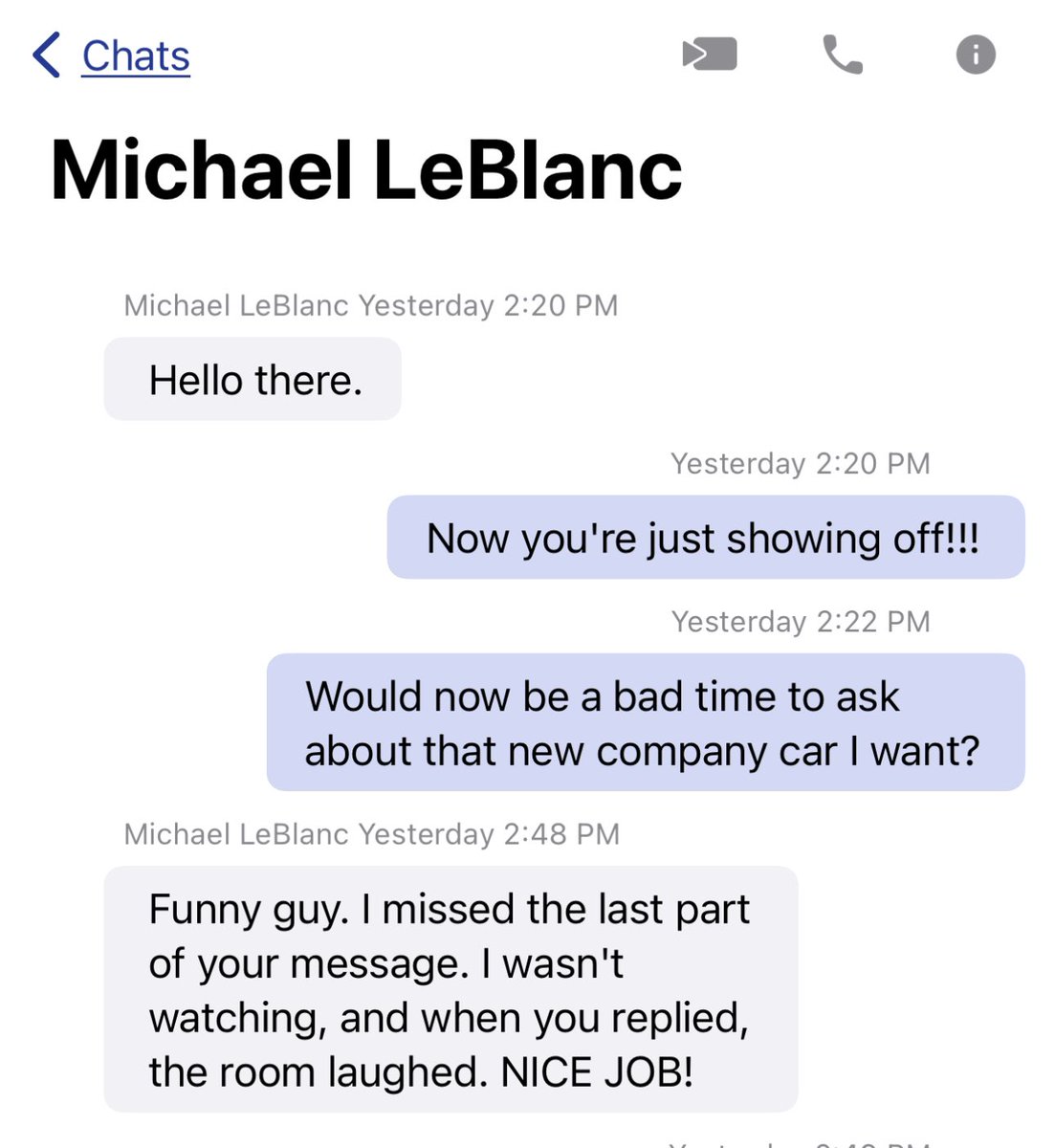 john_t_doyle's tweet photo. When the boss is doing a demo of the chat feature in a room full of prospects… 🤣🤣🤣 https://t.co/clT1xxGP3m