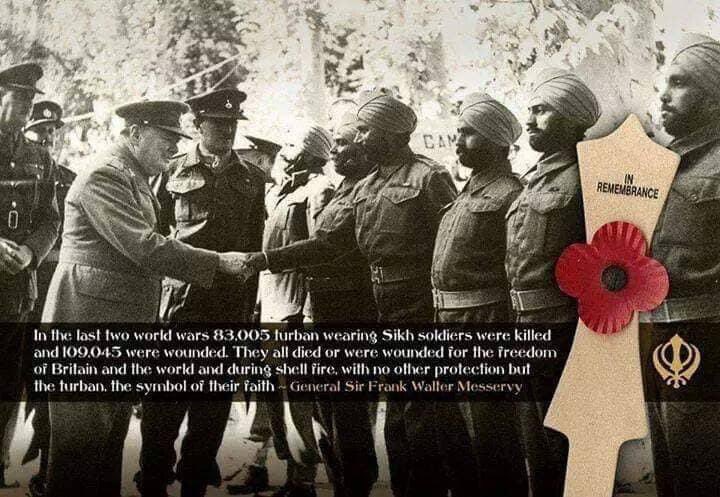 Msektateacher's tweet photo. 83,005 Sikh soldiers lost their lives and a further 109,045 Sikh soldiers were injured in the two world war conflicts. They died with no other protection but the turban, the symbol of their faith. Let’s remember the sacrifices of all who served in the WW1&amp;2. 
#lestweforget2022 https://t.co/qEAE9mvgeC