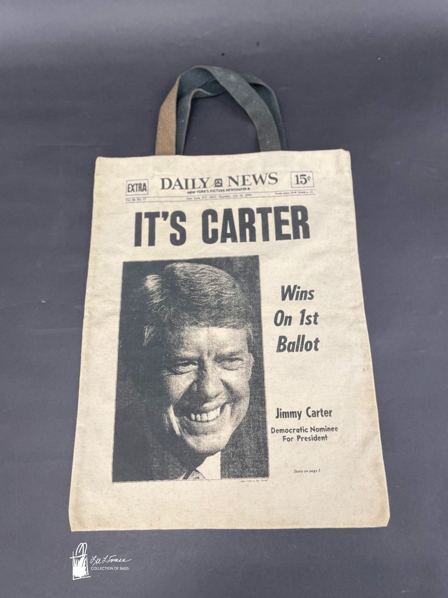 315/365: No newspaper?  No problem!  This canvas bag has a New York News front page printed onto it announcing Jimmy Carter's presidential win.