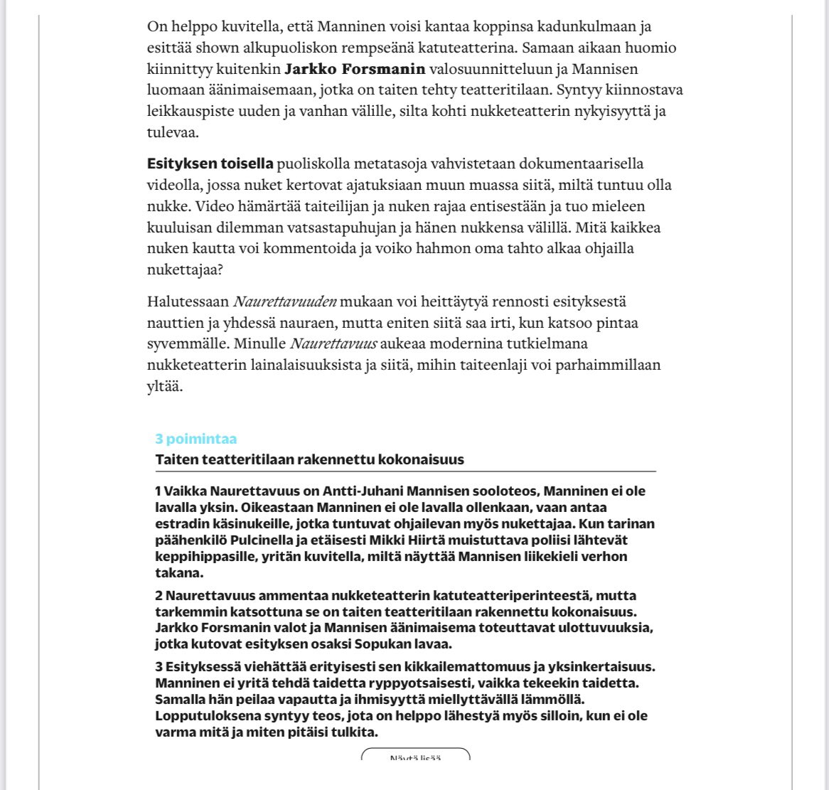 kiitos turun sanomat ihanasta arviosta, seuraavat esitykset tänään ja huomenna klo 19, saa tulla!

<a href="/TKteatteri/">KaupunginteatteriTKU</a> 
#naurettavuus

tkteatteri.fi/ohjelmisto/esi…
