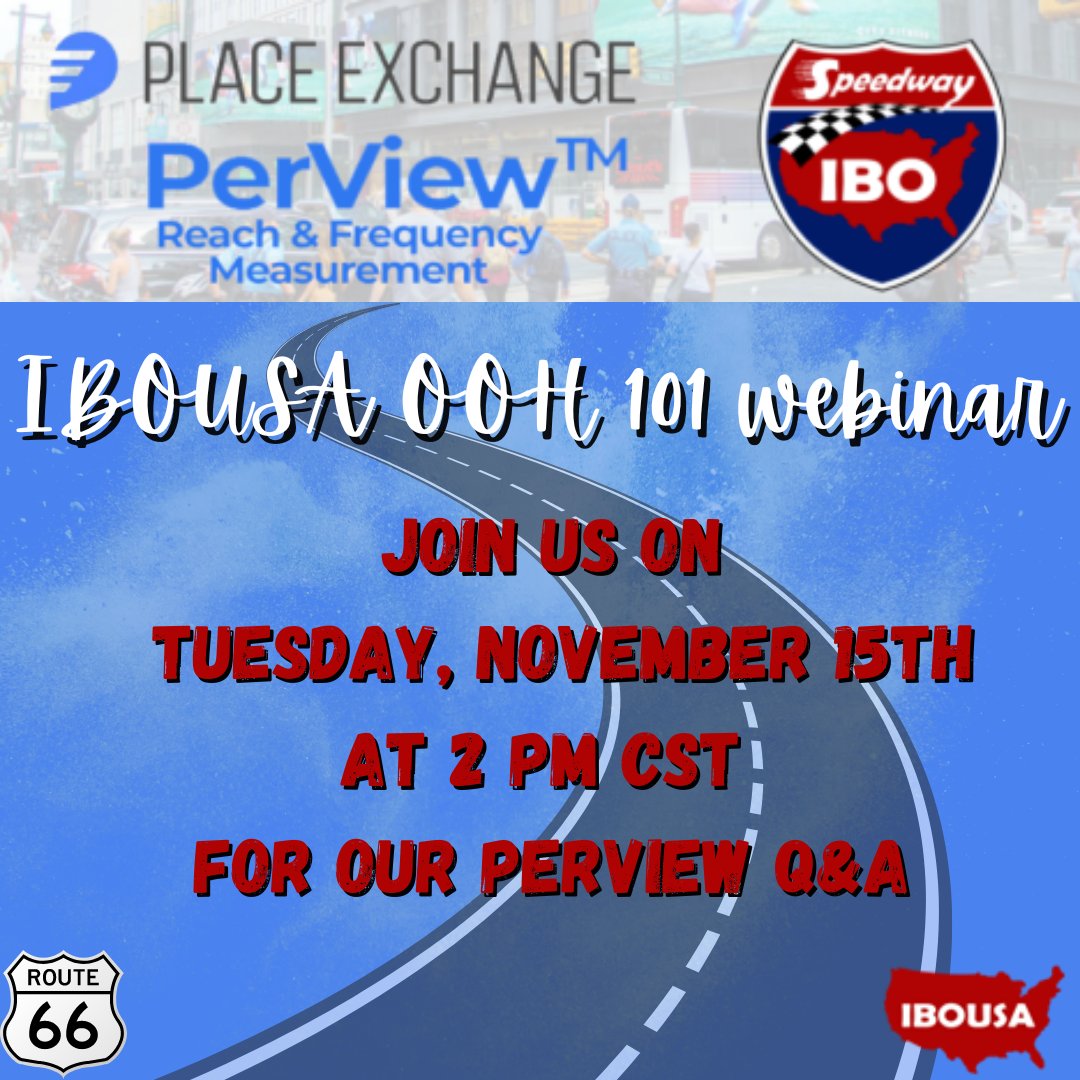 IBOUSA (@ibousasupport) on Twitter photo Join us for our PerView OOH Webinar on November 15th at 2pm. Please email Becky@ibousa.org to get registered today! Join us for our PerView OOH Webinar on November 15th at 2pm. Please email Becky@ibousa.org to get registered today!