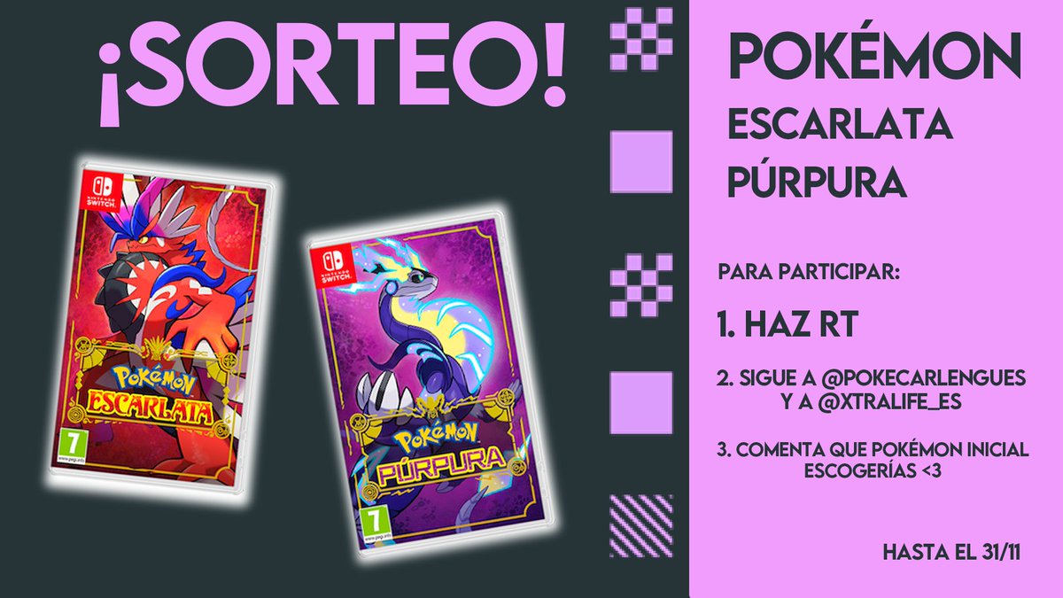 ⚠️NUEVO SORTEO⚠️

Podrás ganar una copia de ESCARLATA Y PÚRPURA👇

1⃣ Haz RT a este tweet
2⃣Síguenos a <a href="/xtralife_es/">xtralife</a> y a mi <a href="/Pokecarlengues/">Carlengues</a>
3⃣Comenta que Pokémon inicial escogerías