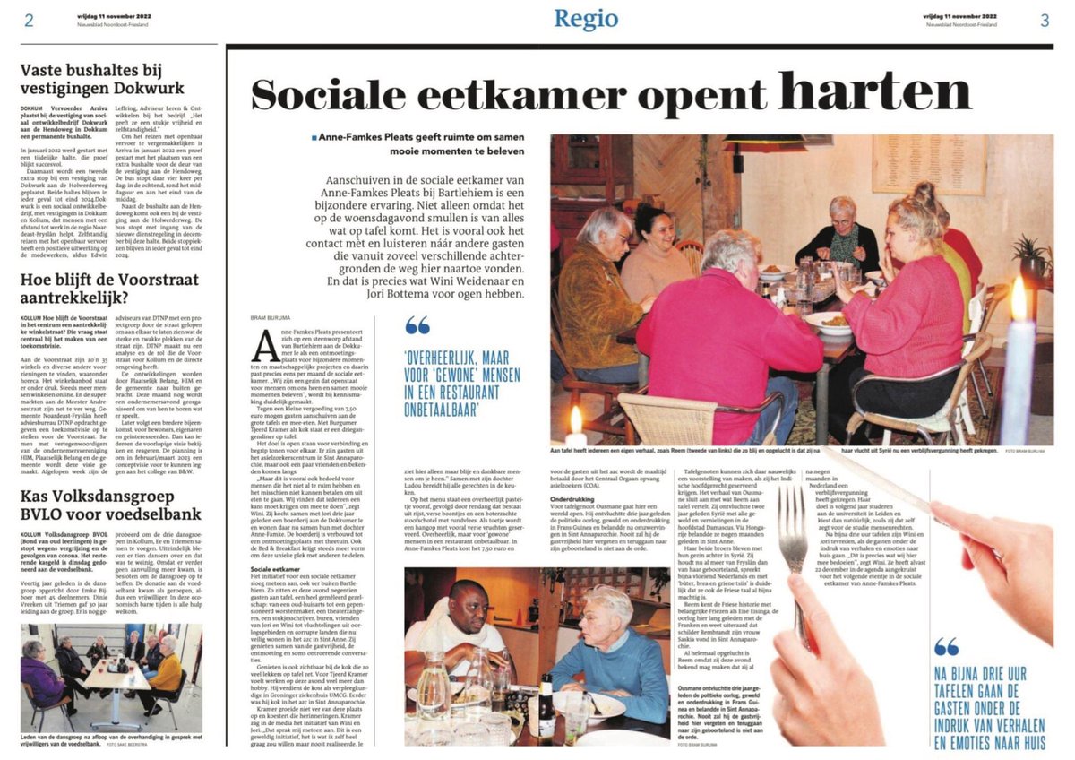 😍 Sociale eetkamer opent ♥️! Wil je ook een keer mee-eten? Laat het weten via info@annefamkespleats.nl