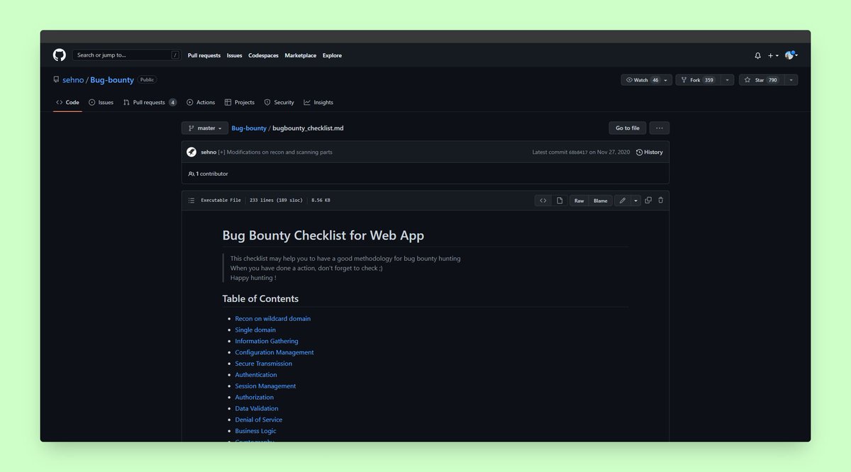 thebinarybot's tweet photo. ☃️Bug Bounty Checklist for Web App☃️

Methodology on

➡️ Recon
➡️ Authentication
➡️ Session Management

and much more... https://t.co/8p6085w9RI