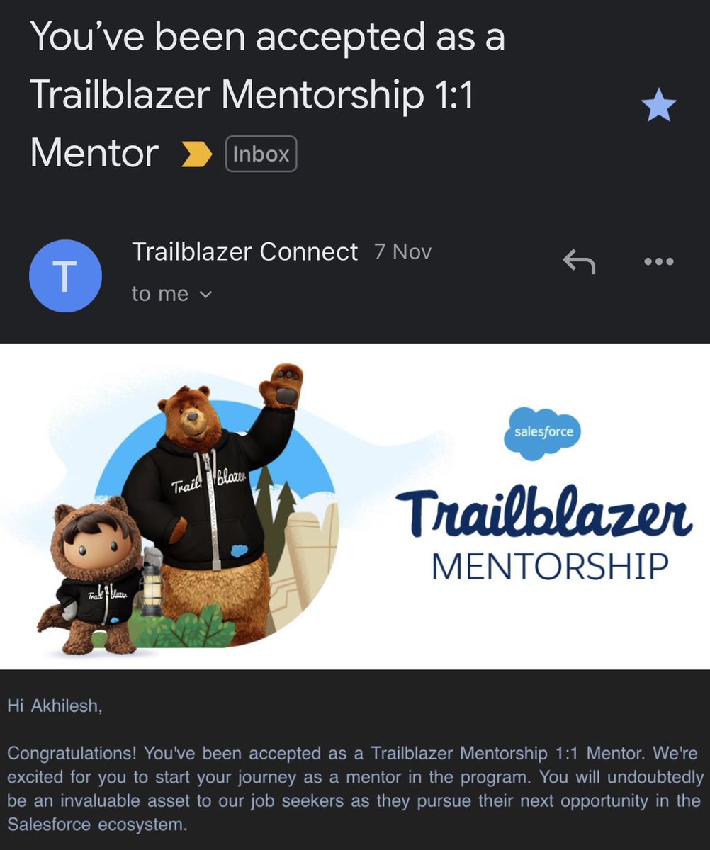 📣 The most meaningful way to SUCCEED is to help others SUCCEED. 💥 Accepted as a Mentor! It’s an honor to be associated with Trailblazer Mentorship Program. 💥Thank You @trailhead team for the wonderful platform to help others succeed. @cfidurauk @Bhanz19 @RenitaSFerreira