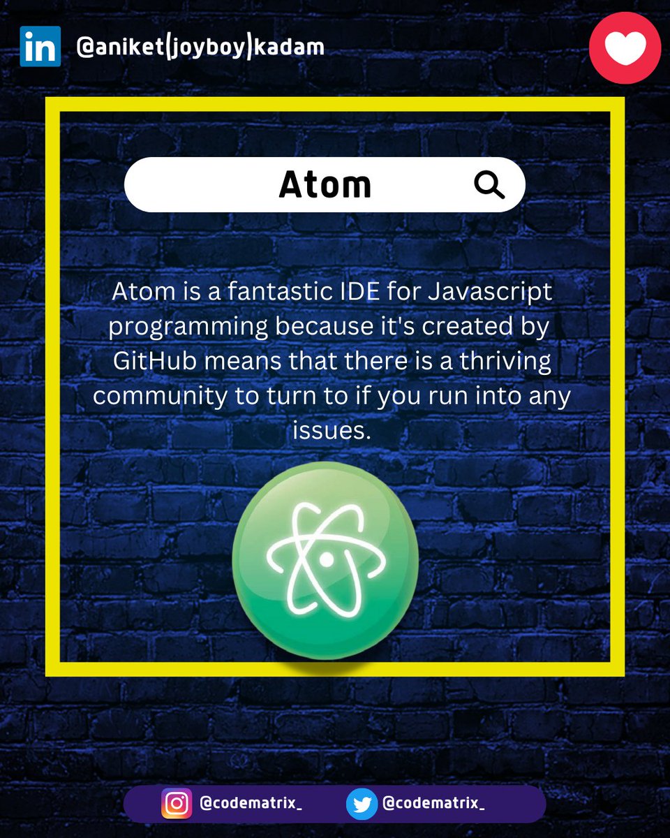 CODE_MATRIXX's tweet image. Atom IDE for web developers
.
.
.
.
.
.
Hashtags:
#web #developer #html #css #code #programmer #ide #webdevelopment #programmingmemes #frontend #backend #programmers #coder #programminglife #programmingisfun #vscode #git #tech #technology #techinformer #atom