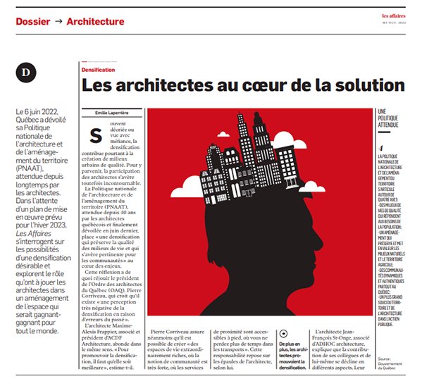 NICOLAS MARIER (@nicolasmarier) on Twitter photo Dossier spécial #architecture dans <a href="/la_lesaffaires/">Les Affaires</a>
On y parle de :
#Densification
#PNAAT (Politique nationale de l’architecture et de l’aménagement du territoire)
#Qualitéarchitecturale
Enjeux auxquels les archi sont confrontés
#archiqc #teamarchi #archqc
aappq.qc.ca/content/filema… Dossier spécial #architecture dans <a href="/la_lesaffaires/">Les Affaires</a>
On y parle de :
#Densification
#PNAAT (Politique nationale de l’architecture et de l’aménagement du territoire)
#Qualitéarchitecturale
Enjeux auxquels les archi sont confrontés
#archiqc #teamarchi #archqc
aappq.qc.ca/content/filema…
