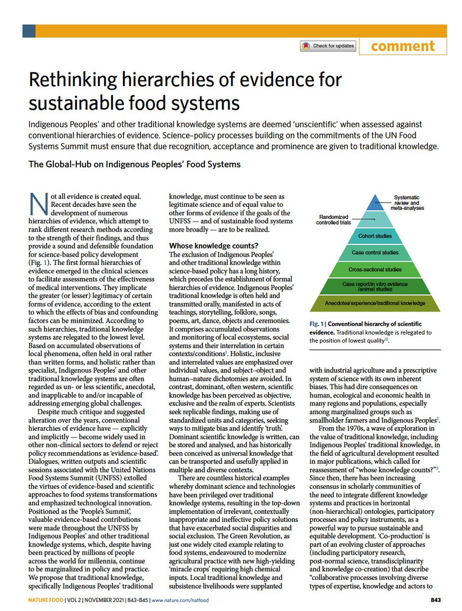 In 2019, during a presentation to international Pub Health Nutrition Students, I had the audacity to suggest turning the triangulated hierarchy of evidence upside down when working with and for First Nations communities in Australia 😉 I'm grateful to read this piece.