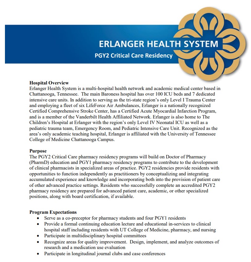 Meganvbpatel's tweet photo. 👀 looking for a PGY2 critical care program? Check out ours at Erlanger in Chattanooga @erlangerhealth @ErlangerRx #pharmres #TwitteRx
#pharmacy @ACCP @ASHPOfficial @SCCM_CPP @SCCM @SCCMSE

Details about virtual information sessions for PGY1 and PGY2 programs will be coming soon https://t.co/DUCvb2FbK1