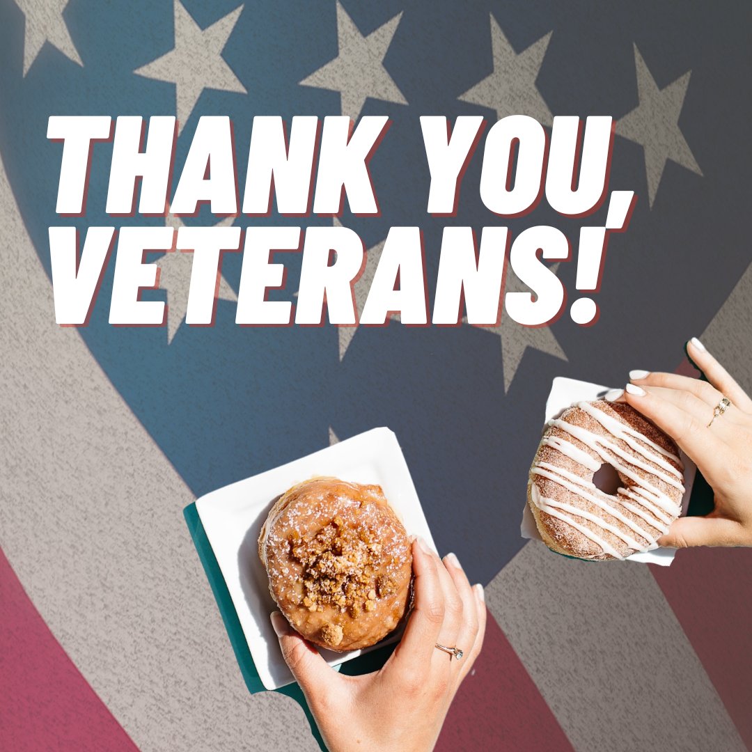 Thank you, Veterans &amp; all of those who serve!  

Come on in to one of our stores today and get a free doughnut and coffee on us when you show your military ID! (No purchase required) 🍩🇺🇸 #veteransday #doughnuts #friday