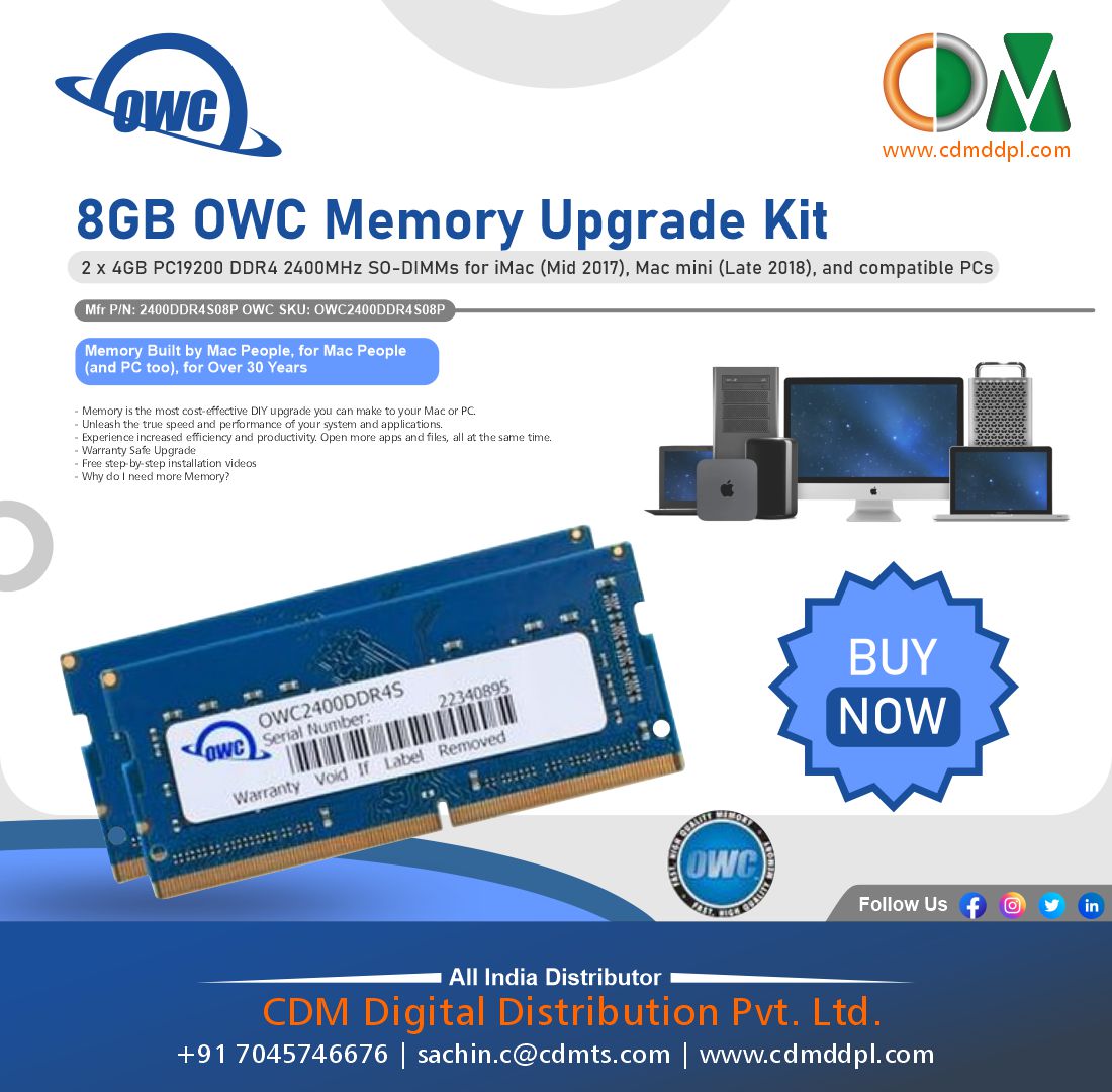 CdmPvt's tweet photo. Available Now:
8GB OWC Memory Upgrade Kit
2 x 4GB PC19200 DDR4 2400MHz SO-DIMMs for iMac (Mid 2017), Mac mini (Late 2018), and compatible PCs
#OWC #otherworldcomputing #RAM #memory #computermemory #laptopmemory #appleram #applememory #Macbook #applessd #macbookair #iMacPro https://t.co/sTrda79Ilb